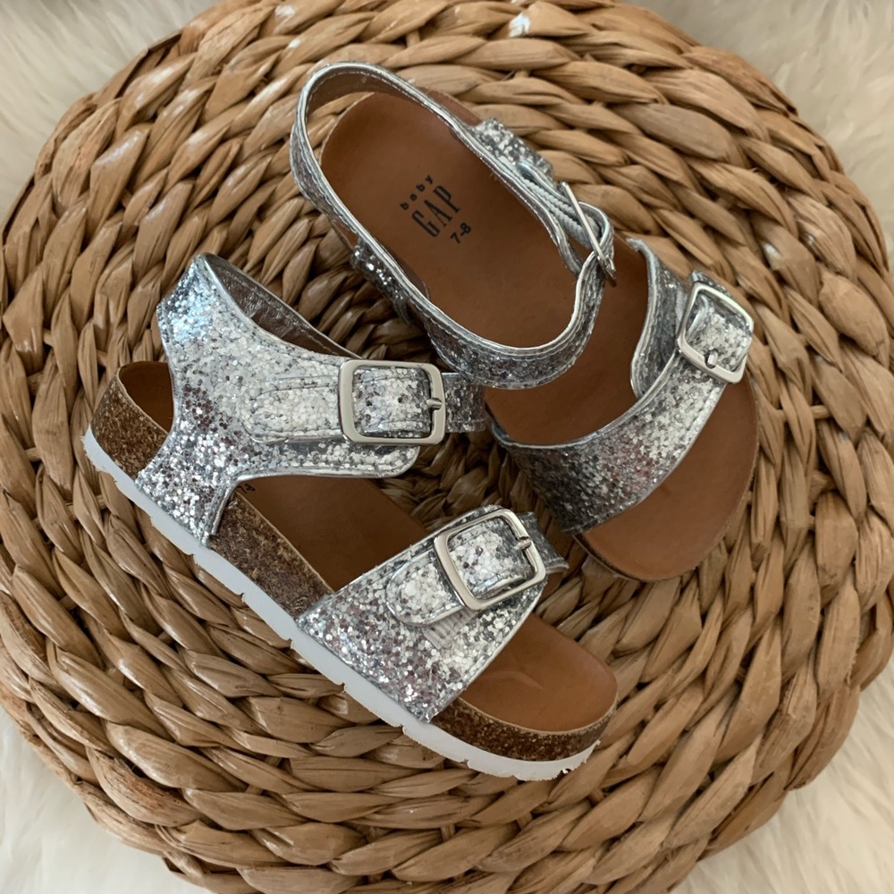 GAP | Silver Glitter Cork Footbed Sandals NWOT